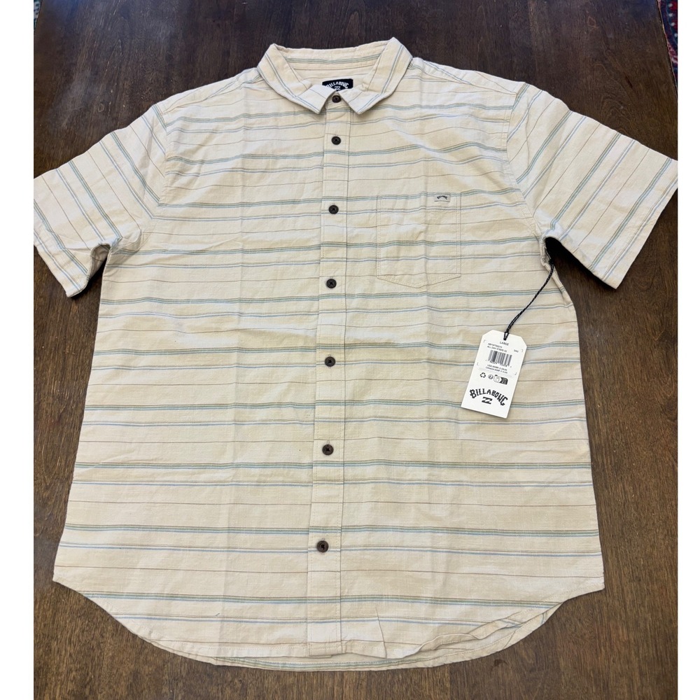 Billabong Mens All Day Stripe SS Button Down Shirt Beige ABYWT00273 Large NWT